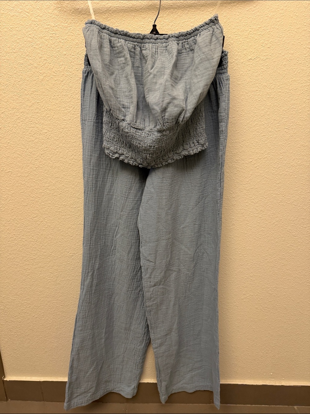 Bobi Revolve Light Blue Women's Strapless Wide-Leg Gauze Two Piece Set